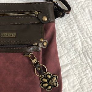 Chala Burgundy Crossbody Bag with Paw Print Charm